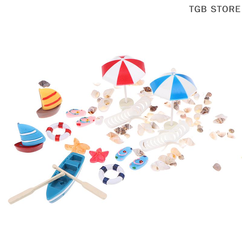 1Set 1:12 Miniature Deck Chair Beach Umbrella Boat Shell Kits Dollhouse Decoration