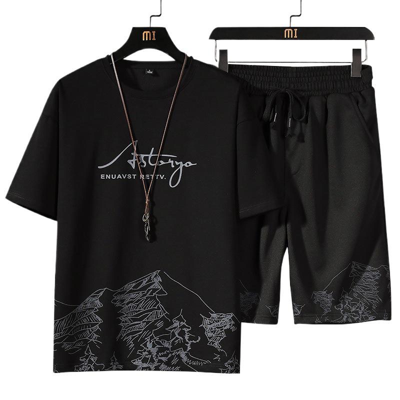 Men's Summer Snow Mountain Print Slim-Fit Sports Two-Piece Set