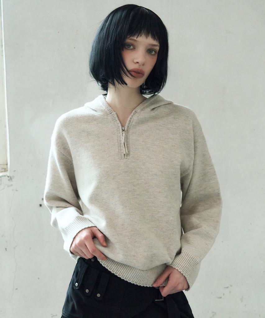 LEATHERY Essential Half Zip Hoodie [Oatmeal]