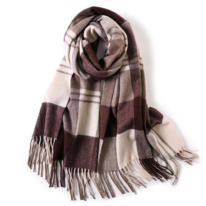 Milk camel pure wool scarf women's autumn and winter versatile thickened cashmere scarf new shawl dual-purpose