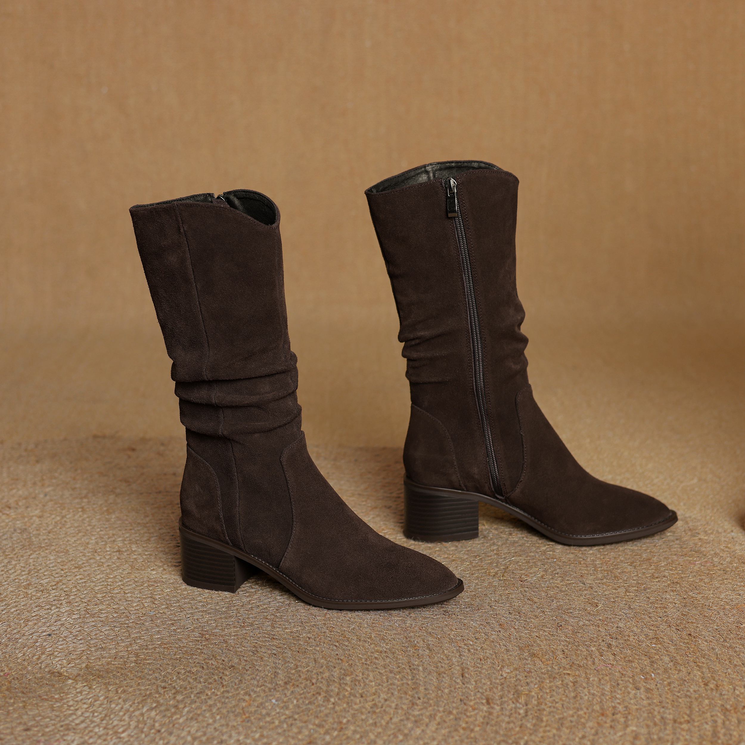 Krazing Pot Коровья замша Нубук Зимние Средний каблук Вестерн Сапоги Женские На молнии — фото 6