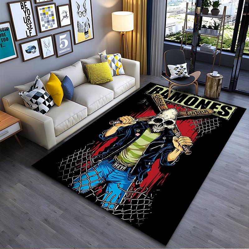 Skull Punk Rock Design Carpet suitable as a non-slip mat for the living room or bedroom sofa