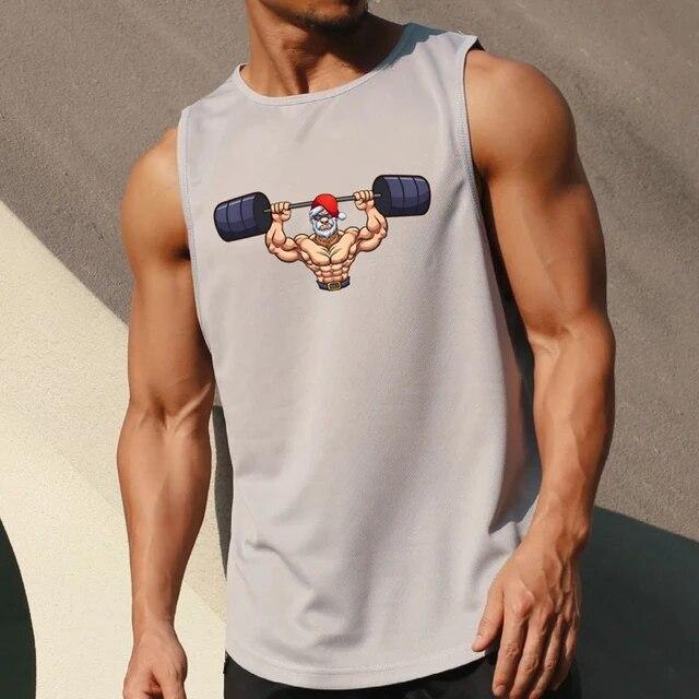 Fitness Sommer Herren Fitness Running Schnelltrocknendes bedrucktes ärmelloses Unterhemd mit Rundhalsausschnitt Muscle Undershirt Gym Workout Weste