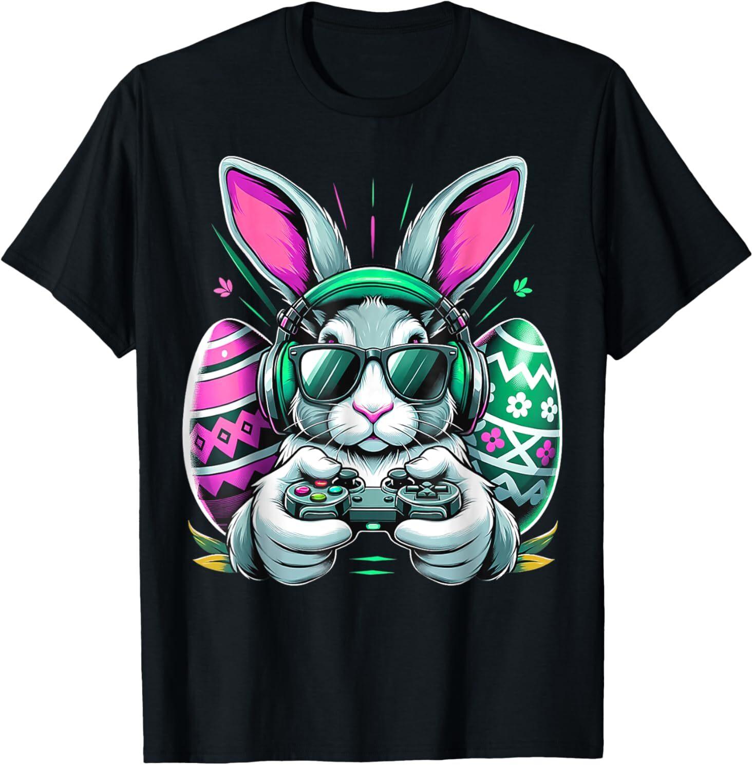Boys Happy Easter Day Bunny Egg Video Game Kids Mens Gamer T-Shirt XXXXL