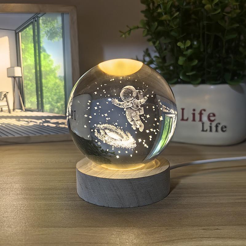 Astronaut Crystal Ball Night Light with Rotating Galaxy Carving