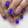 24 Pcs 4th Of July Patriotic Press On Nail Short Square False Nail Stripe Acrylic Nail Independence Day Stick On Nail