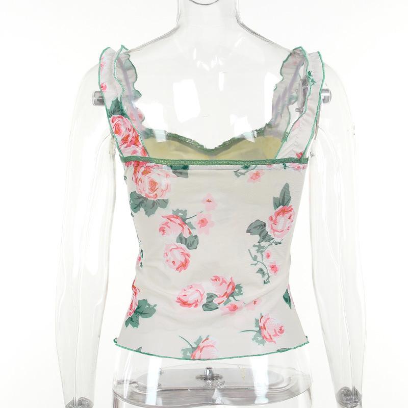 Sommer-Träger-Tanktops für Damen, V-Ausschnitt, ärmellose Weste mit Blumenmuster