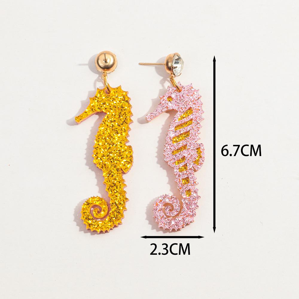 New Glitter Colorful Seahorse Acrylic Earring for Women Creative Funny Animal Long Drop Earrings Fashion Jewelry Gift