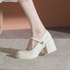 The Treasure of the Town Store~ Cowhide Mary Jane Shoes Thick Heel Single Shoes Women's 2024 Early Spring New High Heels Shallow Fairy Shoes