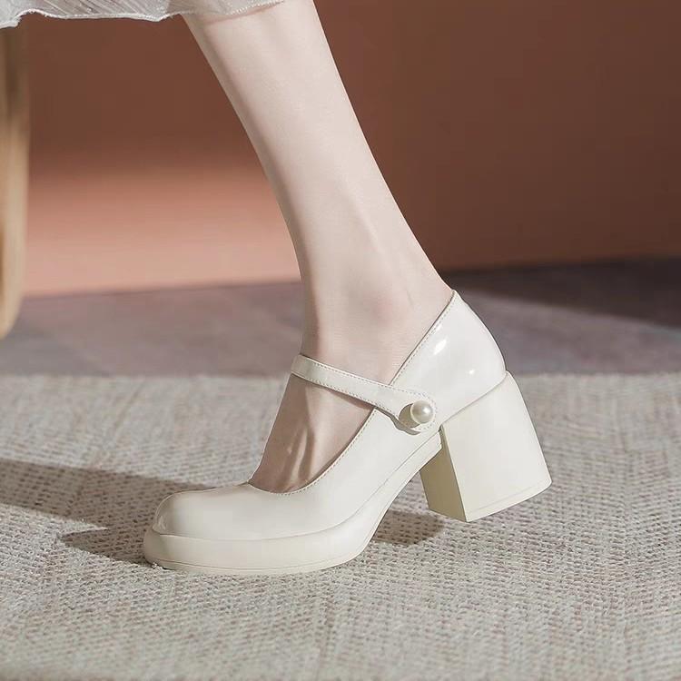 The Treasure of the Town Store~ Cowhide Mary Jane Shoes Thick Heel Single Shoes Women's 2024 Early Spring New High Heels Shallow Fairy Shoes