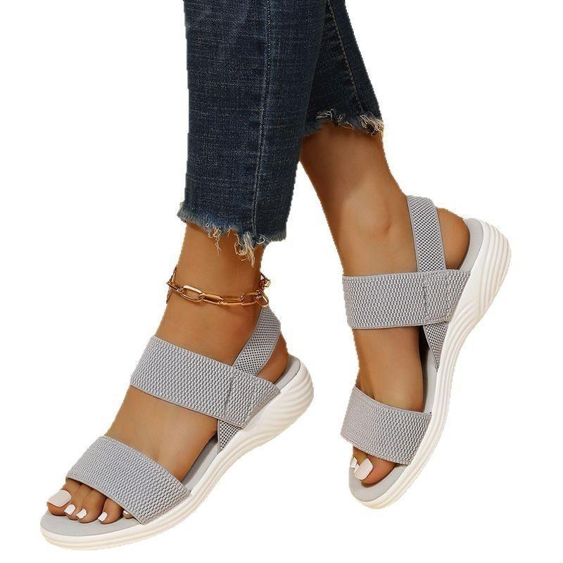 Women’s Platform Elastic Strap Open-Toe Slide Sandals Flat Summer Shoes