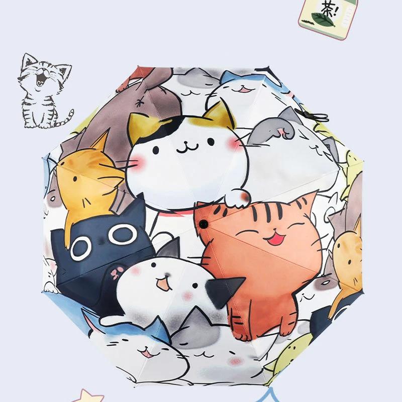 Paraguas Automático para Mujer Paraguas de Viaje Plegable Automático de Dibujos Animados Garra de Gato Revestimiento Negro Protección Solar Paraguas para Niñas y Niños Paraguas