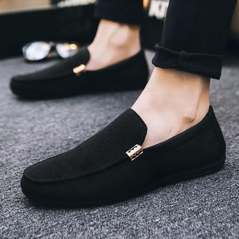 Fashion Men's Casual Shoes Breathable Round Toe Sneakers Black Plain Work Trends 2025 Vulcanize On Sale Non-leather Elegant Male Shoe
