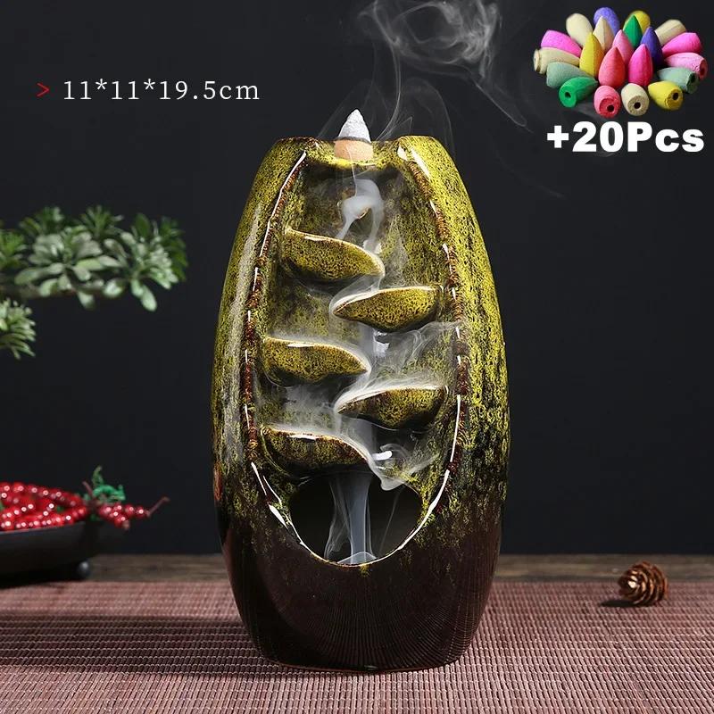 Home Decorations Lucky Feng Shui Ornaments Indoor Aromatherapy Waterfall Backflow Incense Burner +Gift 20Pcs Incense Cones