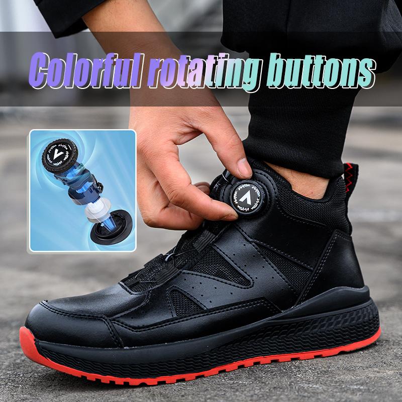 Rotating Button Men's Safety Boots Work Shoes Puncture-Proof Steel Toe Shoes Non-slip Protection Shoes High Top Security Boots