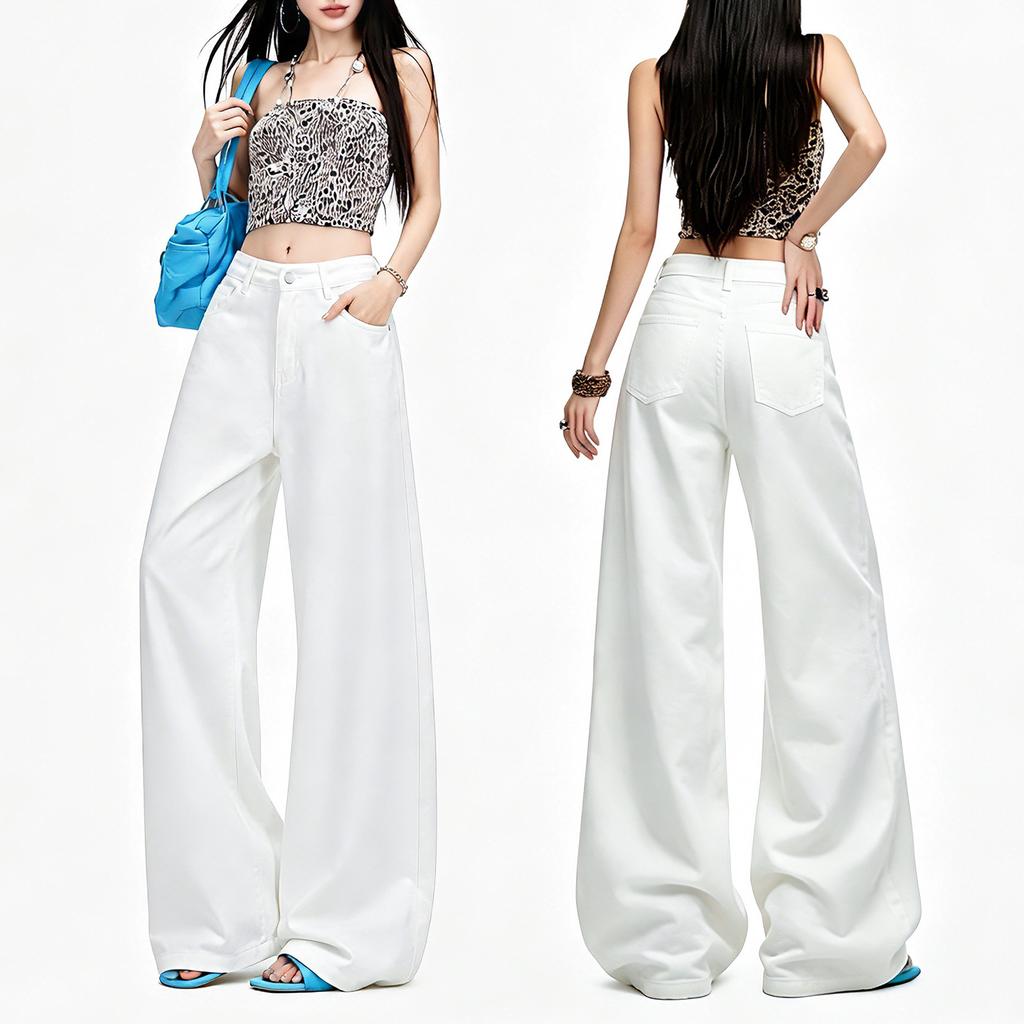 Tencel Lyocell Ice Silk Jeans Women's Summer Thin Pure White, Cool, Smooth, Breathable, Loose White Wide Leg Pants