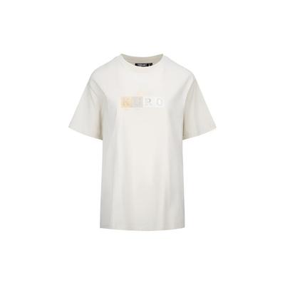 Solid Color Logo Patch Round Neck Pullover Short Sleeve Drop Shoulder T-Shirt Women T-Shirt Bone 2EAGNW1TS518BFCT