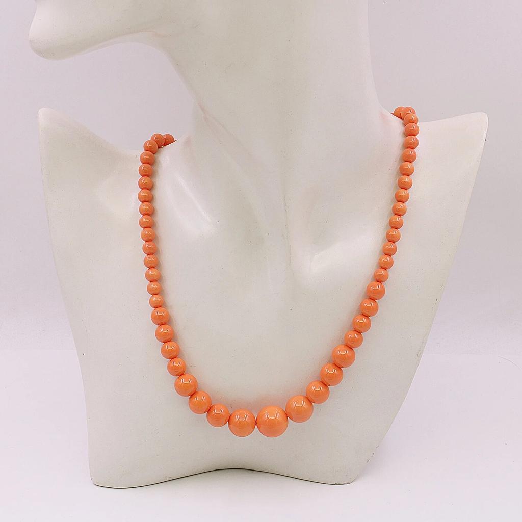 Conjunto de colar/brincos em forma de torre de contas de pérolas redondas laranja de 6-14 mm, design para fazer joias, corrente de pescoço, corrente de extensão de 5 cm, presentes de festa para mulheres