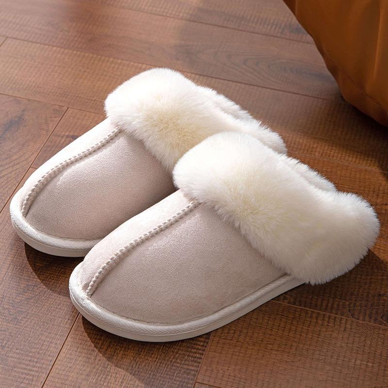 Cross-border Wholesale Fluffy Slippers Women's Autumn and Winter Warm Thick-bottomed Plush Slippers Home Indoor Cotton Slippers Men