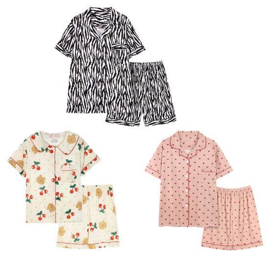 Womens Pajamas Set 2 Piece Button Down Shirts And Shorts Loungerwear Sets Ladies Summer Casual Comfy Sleepwear
