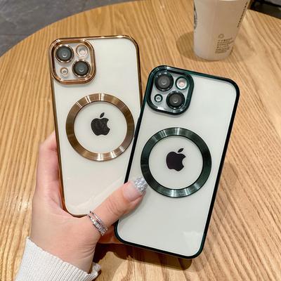 Glass Camera Protection Magsafe Phone Case For Iphone 14 13 11 12 Pro Max Alpine Green Transparent Plated Soft Cover Shell