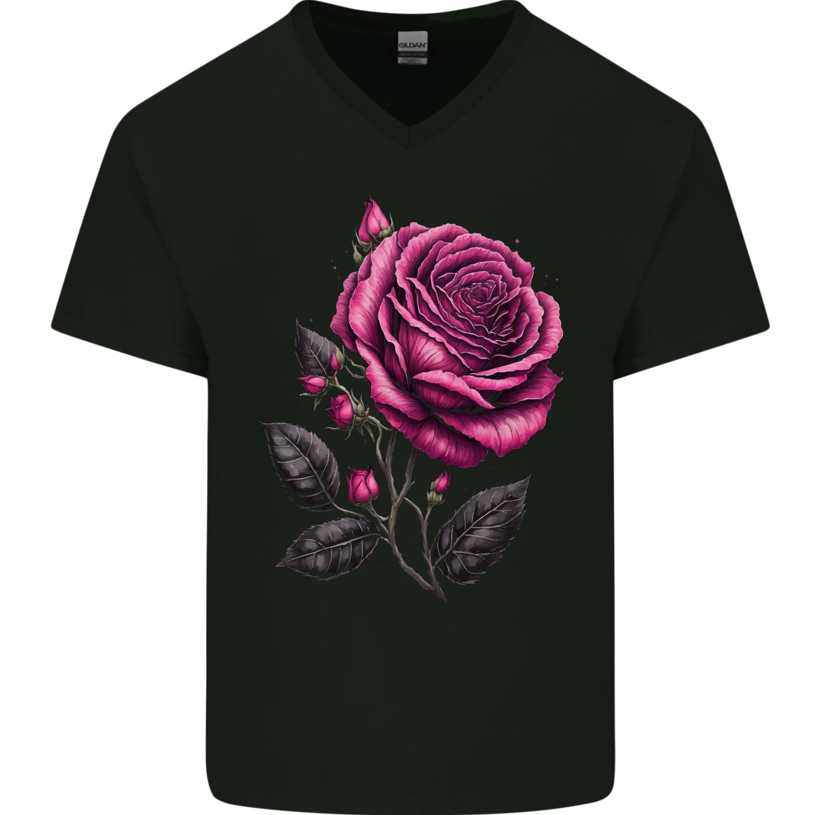 A Pink Rose Gothic Goth Mens V-Neck Cotton T-Shirt L