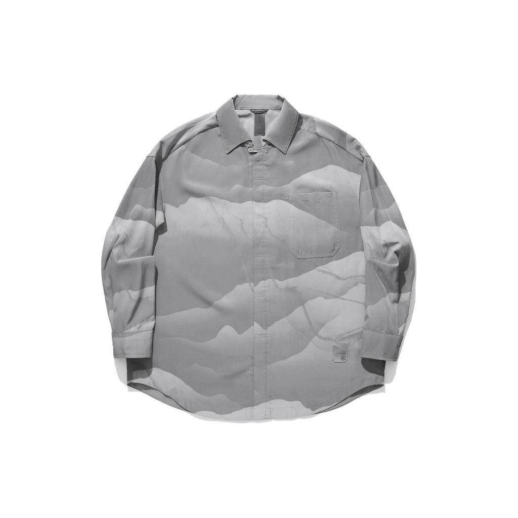 Li Ning X Jackie Chan Collaboration Kung Fu Series Dark Pattern Loose Casual Long Sleeve Shirt Men Shirts Frost-Gray ASHU027-3