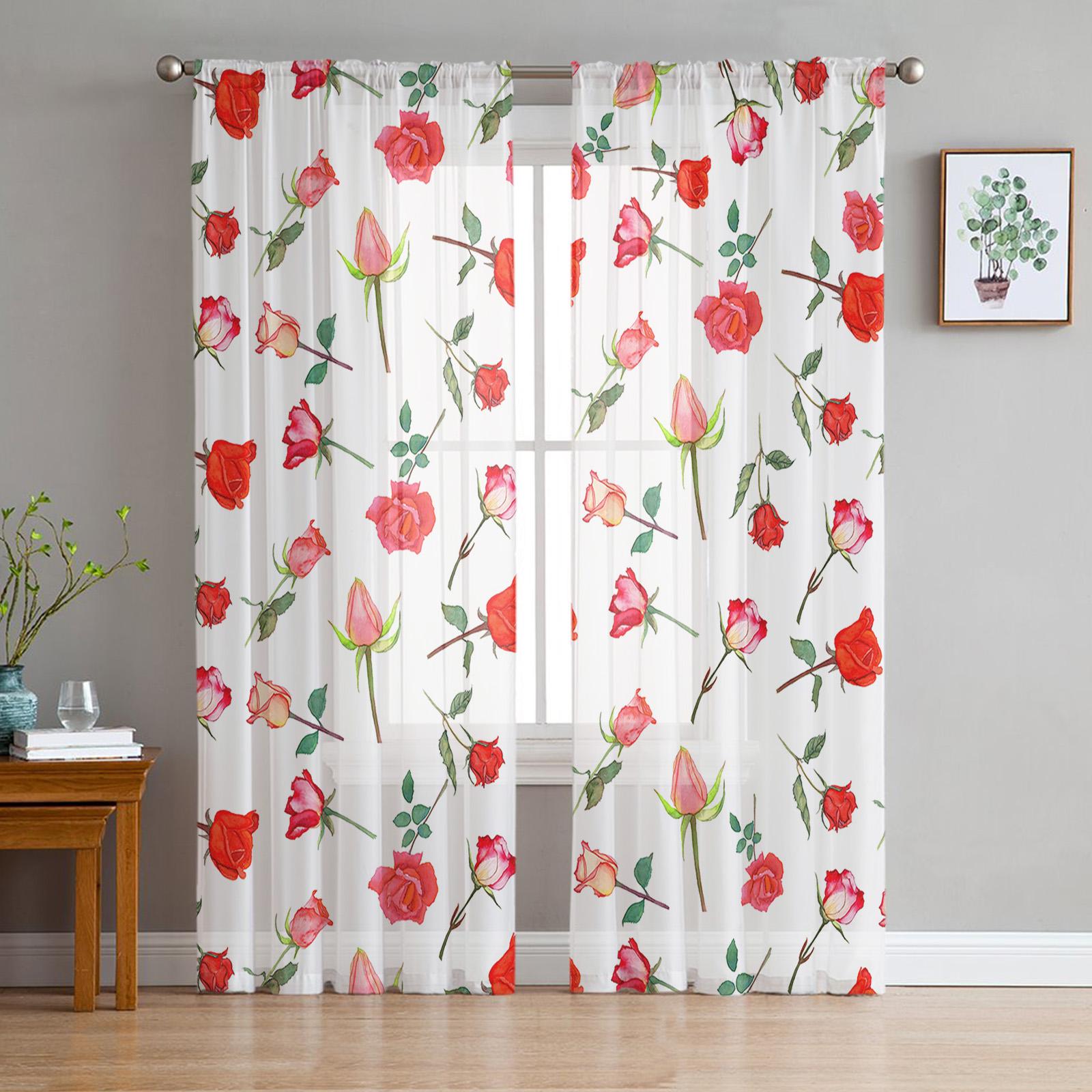 

Розовый Красный Белый Роза Прозрачная Штора для Гостиной Вуаль для Окна Жалюзи Спальня Тюль Шторы Кухни Шторы для Зала 1 PCS W100XH250cm&Grommet Top