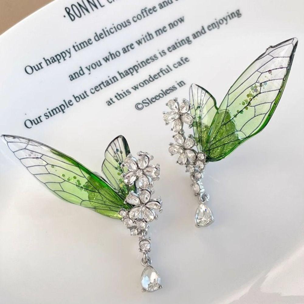Shiny Butterfly Earrings Exquisite Wings Ear Clip Fashion Green Elf Ear Clip  Ladies