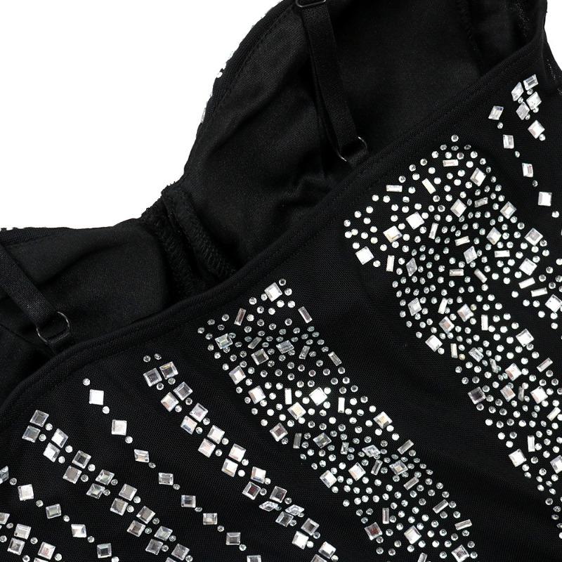 Women's Celebrity Nightclub Party Sexy Suspenders Split Hot Diamonds Dresses