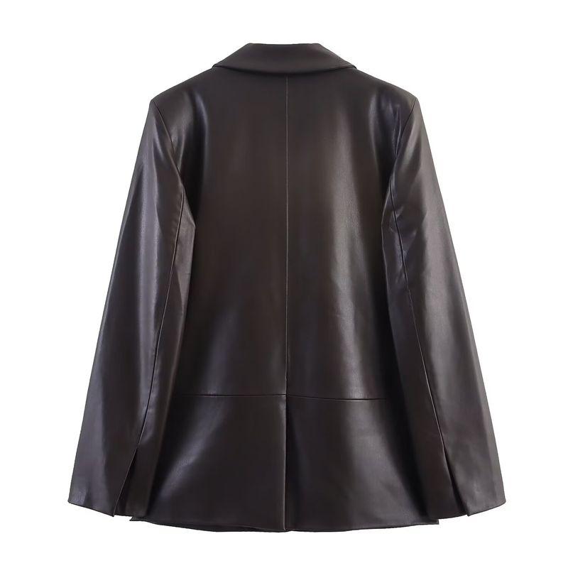 Zbzr Autumn New Women Clothes Western Style Fashion Straight Leather Effect Blazers 1255760 717