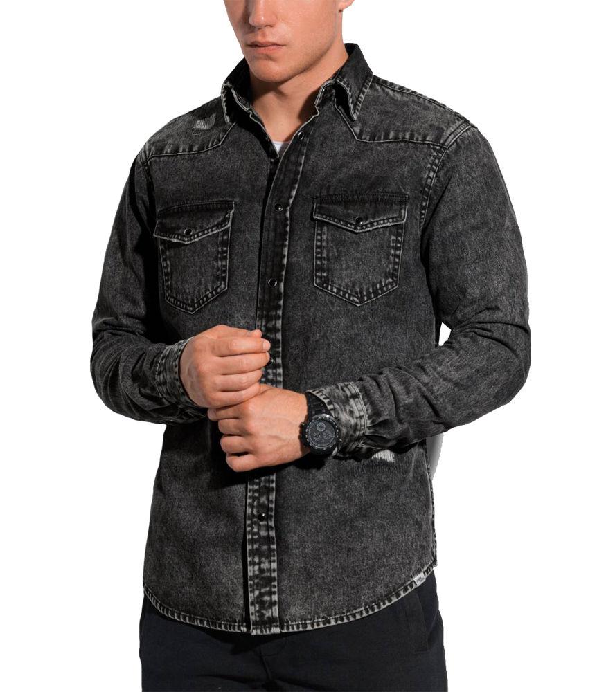 Мужская джинсовая рубашка Chemise 567 чёрная купить недорого — выгодные ...