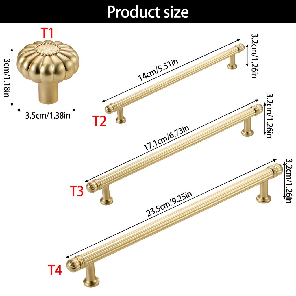 Pack of 2 Practical Brushed Gold Cabinet Handle Zinc Alloy Drawer Pull for Bedroom Bathroom Furniture Daily Use