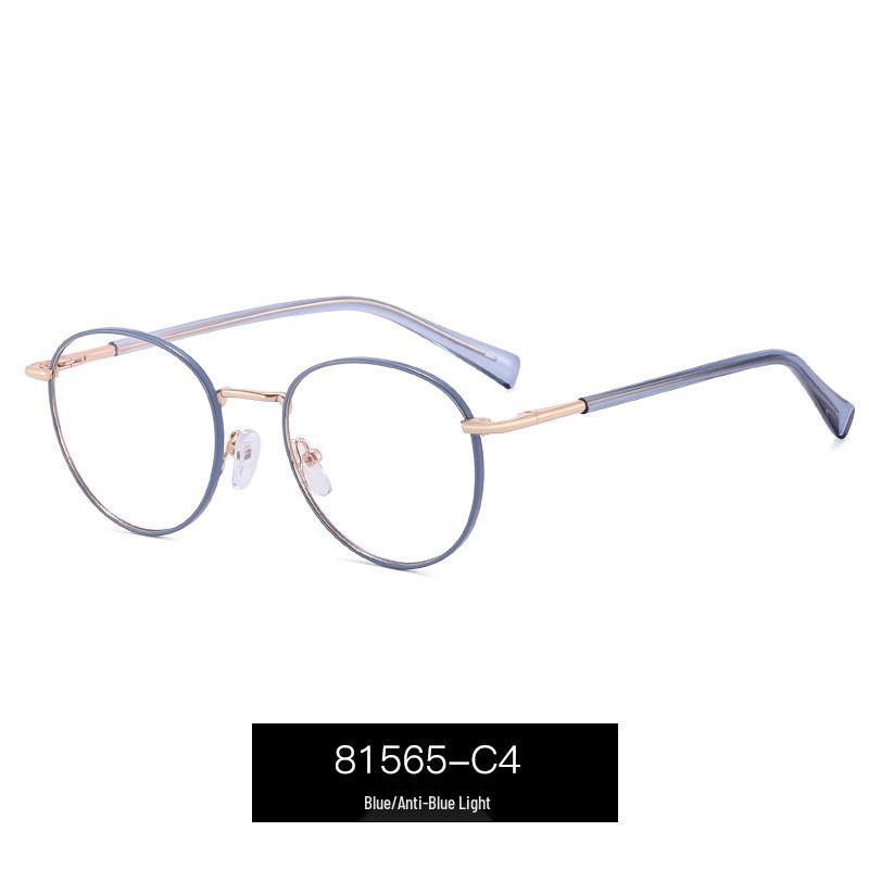 81565 Women's Fashionable Anti-Blue Light Oval Metal Frame Glasses