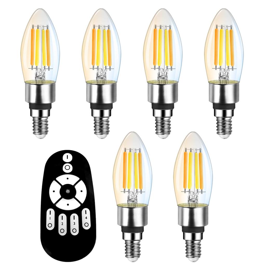 ANWIO Chandelier Light Bulbs, Pack of 6, B11 E12 Base, 600lm, 4.5W Power Consumption (50W Equivalent), Remote Control Included, Candlestick Bulbs,