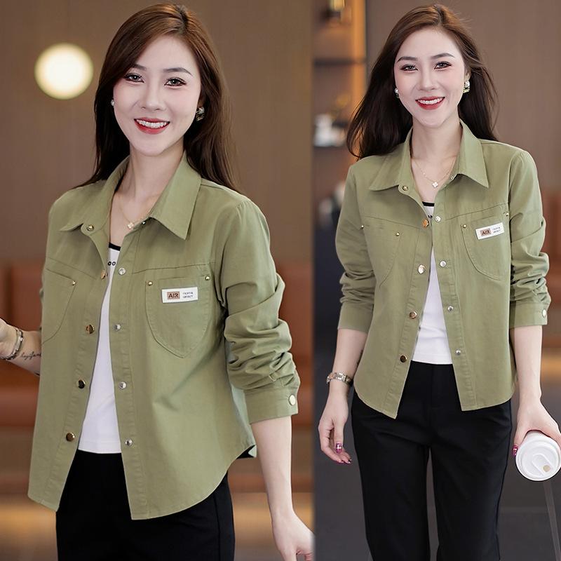 

Модная джинсовая рубашка женская осенняя новая свободная рубашка из стираного хлопка иностранная универсальная куртка-кардиган для снижения возраста XL зелёный