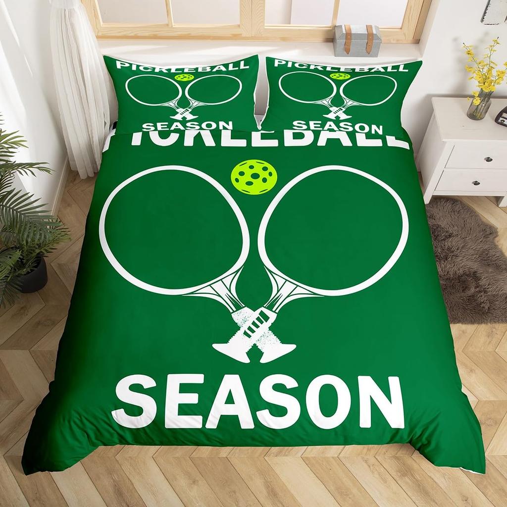 Pickleball Duvet Cover Full Size Ball Sports Gaming Bedding Set Yellow White Quotes Comforter Cover Black Microfiber Quilt Cover
