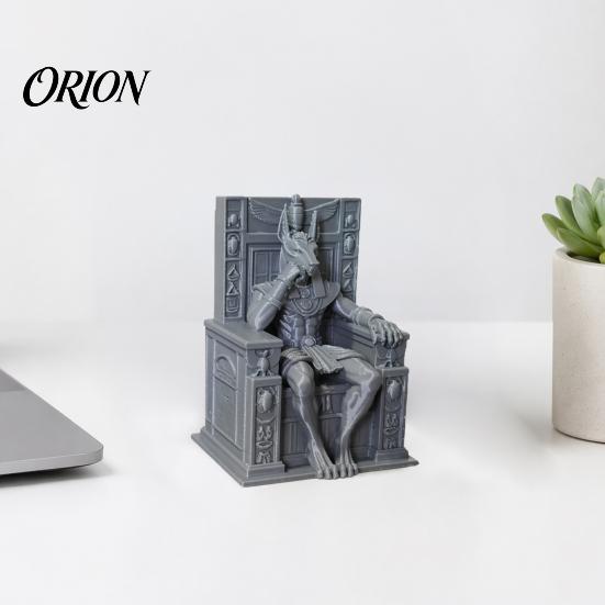 Small Decorative Scarab Anubis Sitting On Throne Statue, Palm-Sized 3D Printed Stone Sculpture Mini Ornament, Ancient Egyptian Style Stable