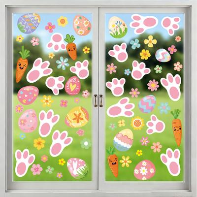 2026 Neue Osterhase Ei Cartoon Wandaufkleber Niedliche Heimdeko Statisch haftende Fensteraufkleber für Osterfeier