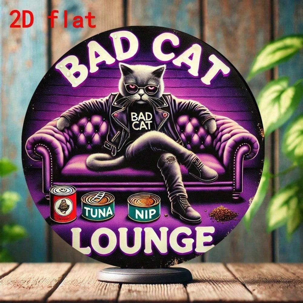 

Vintage Bad Cat Lounge Metal Tin Sign 8 Inch Retro Round Aluminum Wall Art Decor 20x20 різнокольоровий