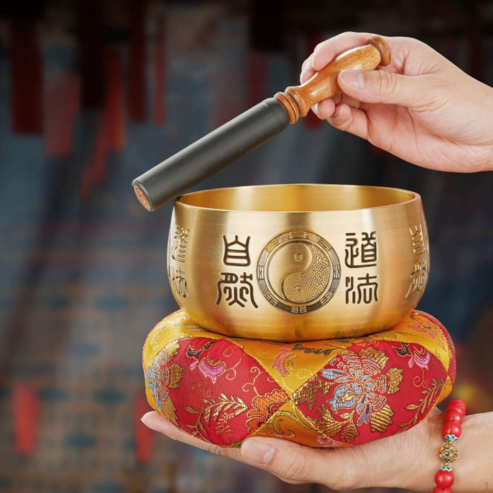 

Тибетская поющая чаша ручной ковки с палочкой, звук буддийской музыки, латунь, для золотой