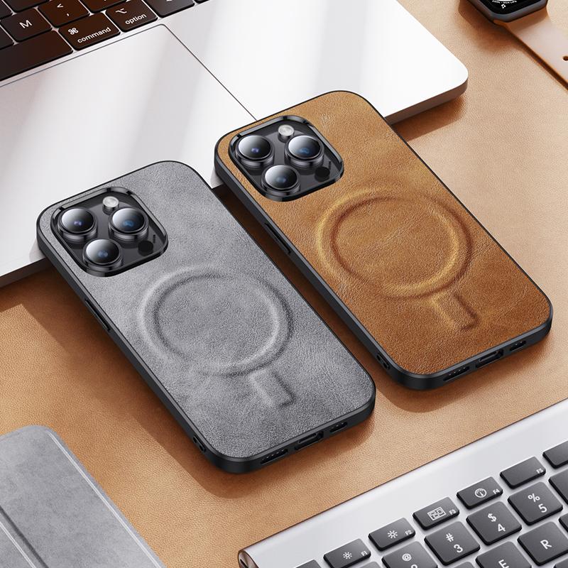 Luxury Leather Case For Iphone 14 13 12 11 Pro Max Magnetic Magsafe Wireless Charging Shockproof Silicone Phone Cover Funda Para