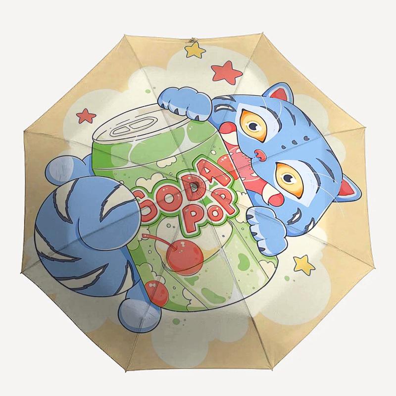 1 Stück Outdoor-Schirm mit süßem Katzen-Aufdruck - Automatisches Öffnen/Schließen, Tragbares 3-fach faltbares Design, 8-Speichen-Eisenrahmen - Perfektes Geschenk für Fans, Reisende