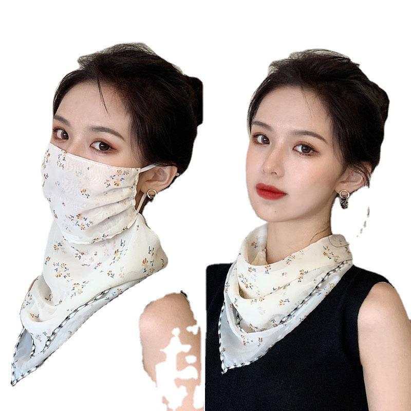 Women's Ice Silk Breathable Windproof Face Veil & Triangle Scarf with Ear Loops - Lightweight Neck Gaiter for Outdoor Use
