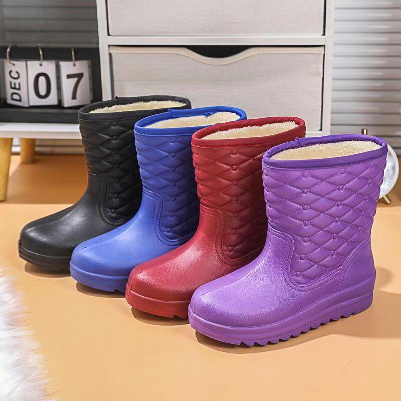 Winter Women's Fleece-Lined Cotton Mid-Calf Waterproof Snow Boots - Non-Slip, Cold-Proof and Warm EVA Rubber
