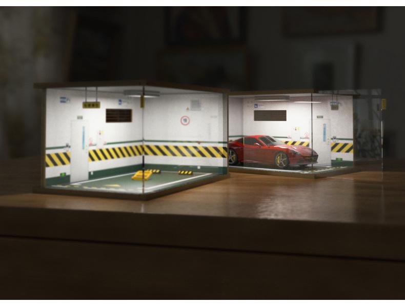 1:18 Scale Wooden Parking Garage Model with Dust Cover - DIY Scene for Adults