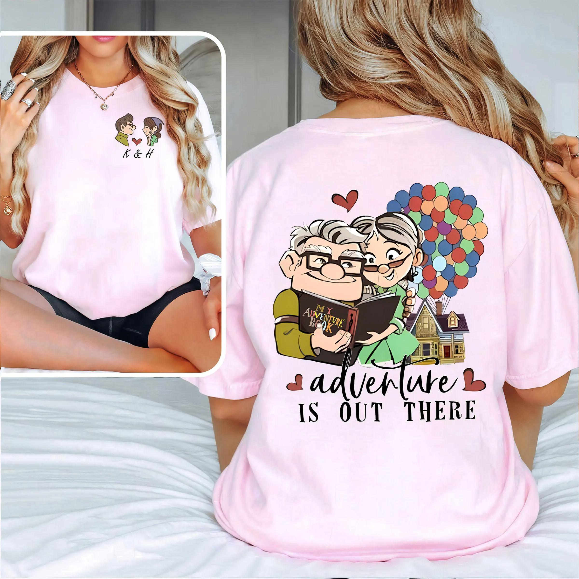 New Cartoon Up Carl and Ellie Print TShirt Fashion Pop Couple TShirt Loose Thanksgiving Honeymoon Gift S