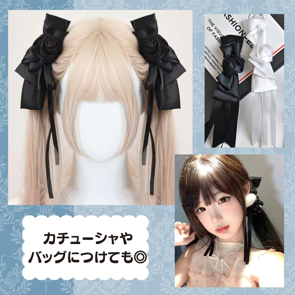 hair gothic lolita girls hair hair forest dreamy school 2-piece accessory, style, ribbon, bow, rose, clip, accessory, girl, cute, cosplay, girls,