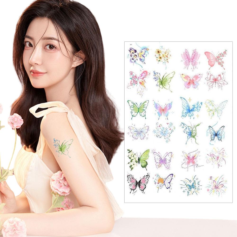 Butterfly Colorful Tattoo Sticker For Kids Womens Body Collarbone Arm Art Temporary Tattoo Waterproof Butterfly Sexy Sticker