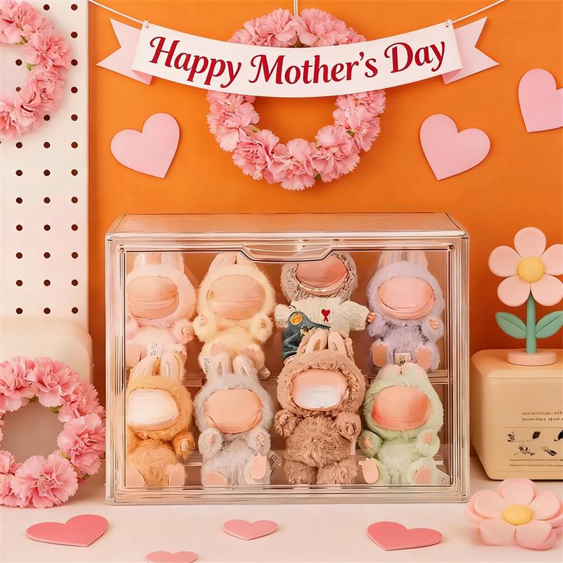 LABUBU Plush Toy Display Box Pendant Cute Doll Stand Cabinet Clear Storage Case Dust-Proof for Figurines Protective Shelf
